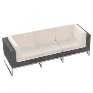 3-Seater Grey Rattan Sofa