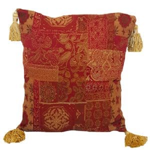 40cm Traditional Tasselled Red and Gold Cushion