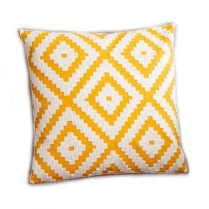 45cm Yellow Geometric Embroidered Cushion