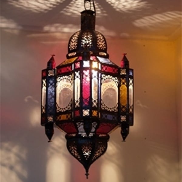 Authentic Moroccan Large Hanging Assorted Glass Lanterns