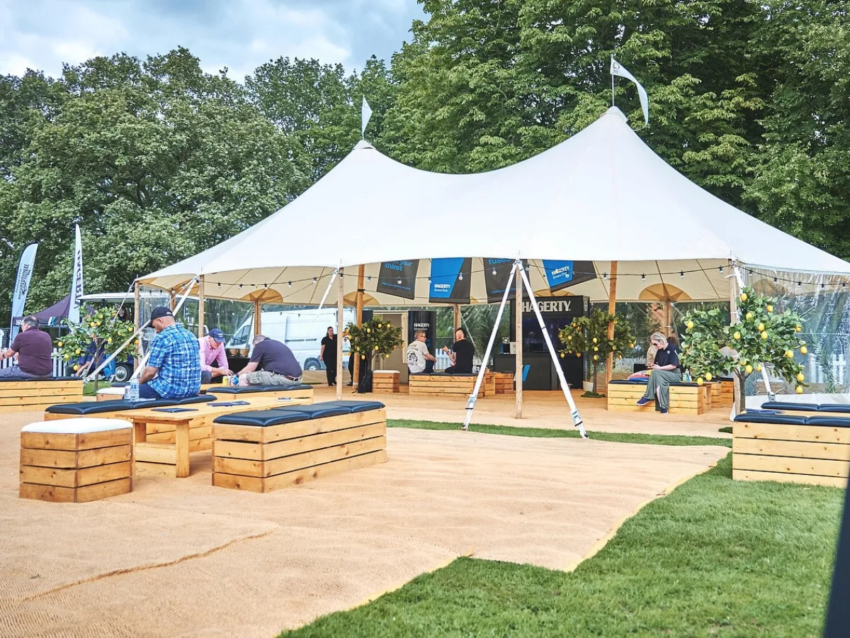 Hagerty Festival members hospitality area outdoor pallet furniture hire