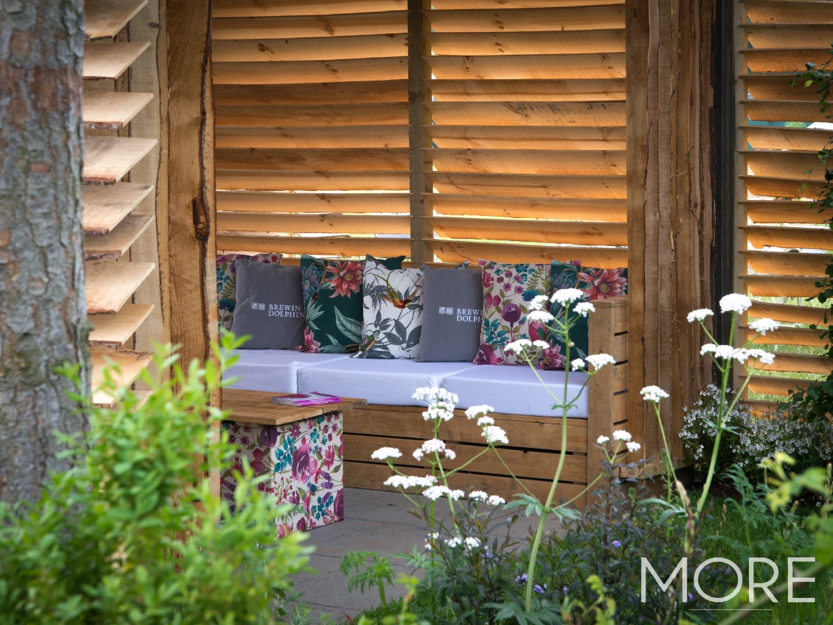 Hospitality area rustic sofa hire at Chatsworth Flower Show