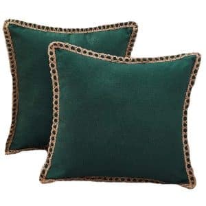 45cm Dark Green Burlap Trim Linen Cushion